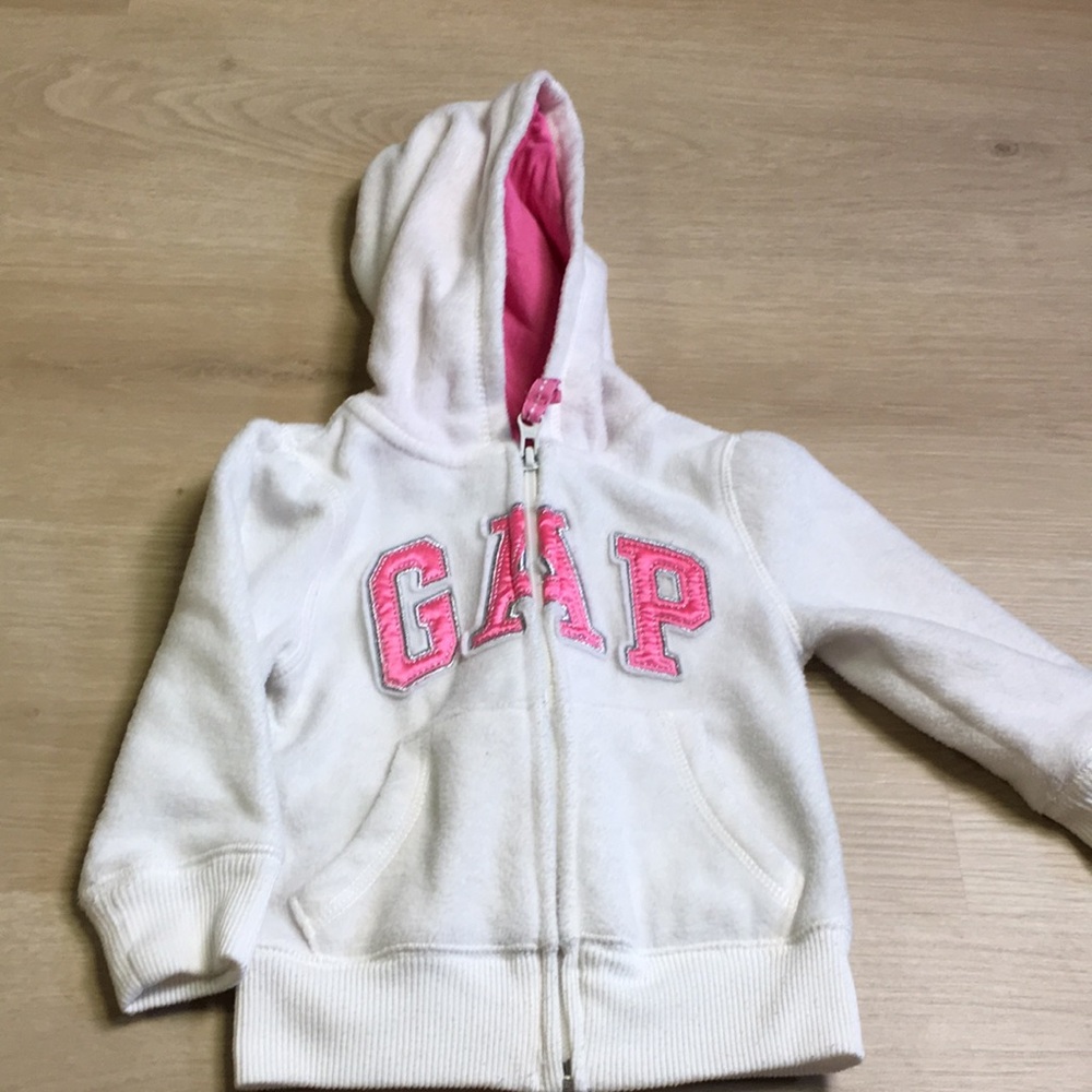 GAP Kids Baby Girl’s White & Pink Fleece 12-18 Months Hoodie Sweatshirt - Picture 4 of 5